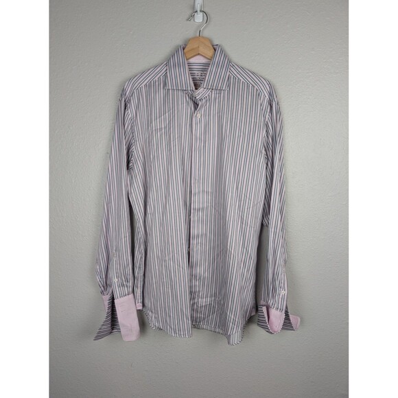 Bugatchi Shirt Mens 16 40 French Cuff Button Up Dress Stripe Long Sleeve Classic - Picture 1 of 10